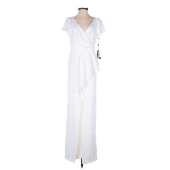 Adrianna Papell Pants - Adrianna Papell White Asymmetrical Draped Jumpsuit – Size 2 – NWT
